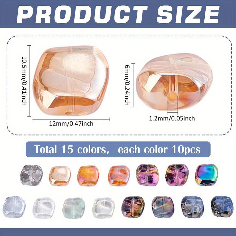 1set 150pcs 15 colors Electroplate Transparent Glass Beads Square Mixed color