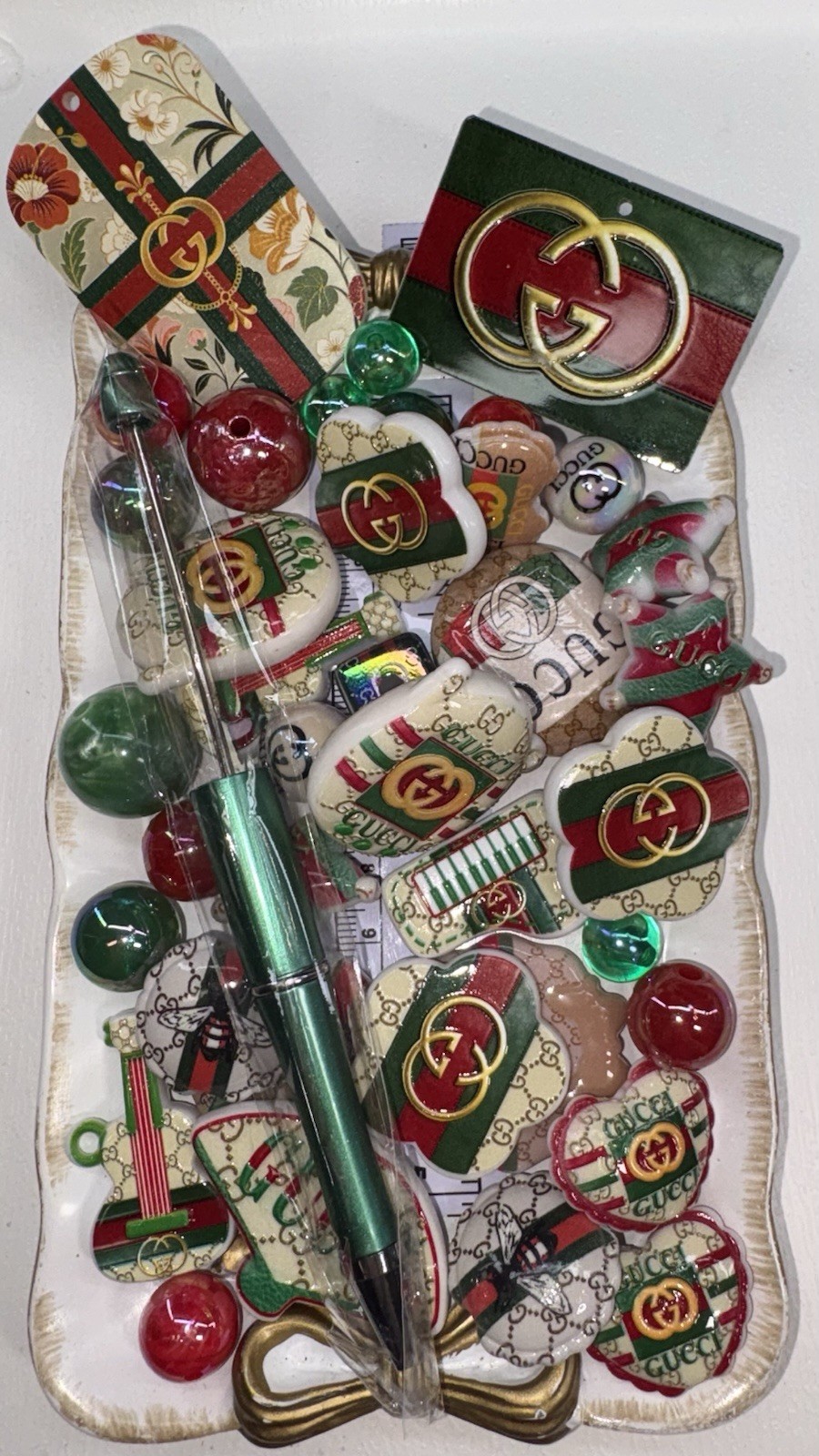 39 Red And Green Monogram Style2 Luxury Focal Beads For Beadable Pens Keychains