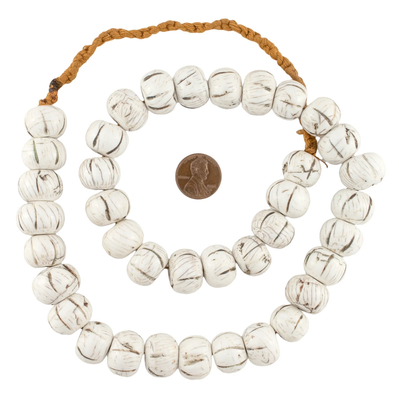 Round Melon Vintage Style Naga Shell Beads 12x17mm Nepal White Large Hole