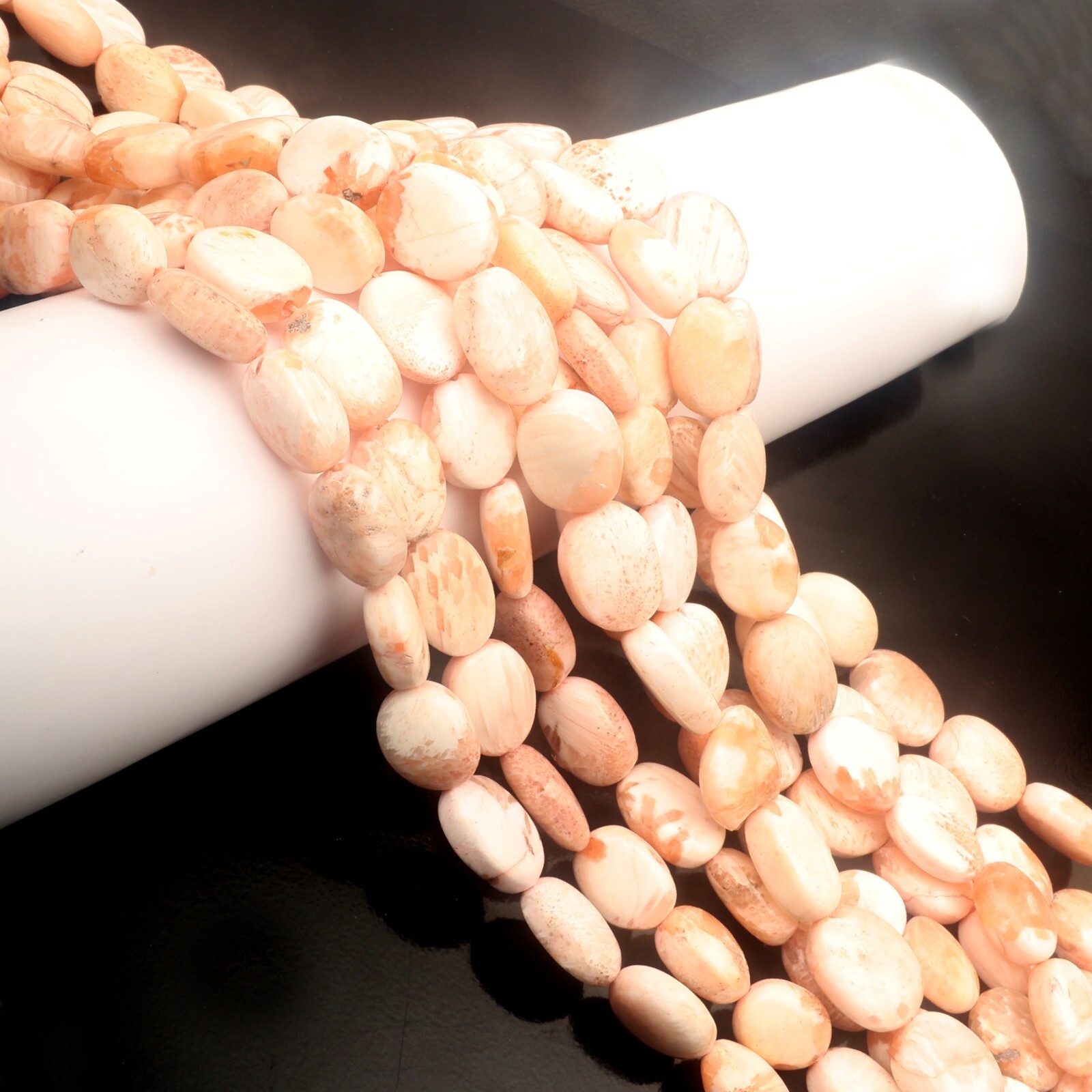 Natural Peach Scolecite Beads 8 Inch Strand 11×14-11×15 MM Smooth Oval Beads