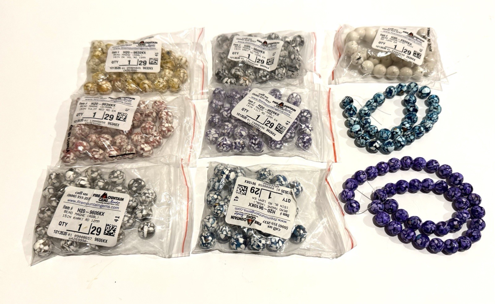 Lot Of Fire Mountain Gems Beads Blue Purple Yellow Grey Red