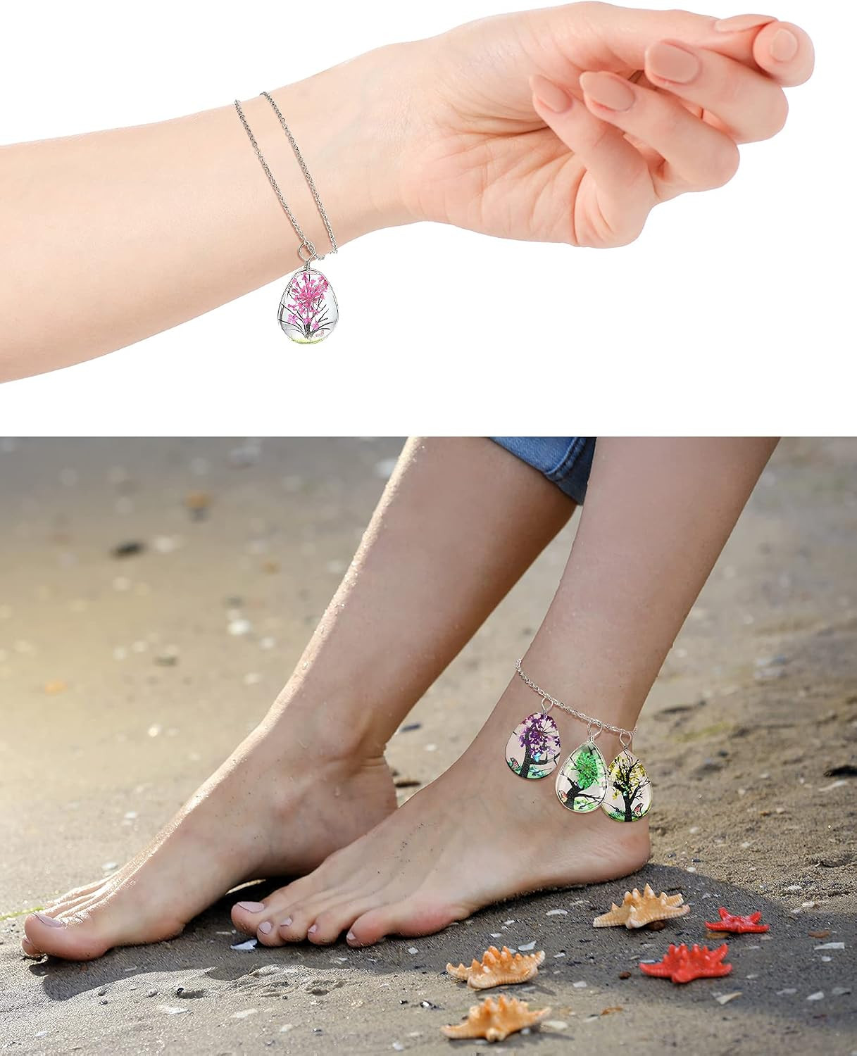 36 Pcs Dried Flower Tree Pendant Plant Pressed Flower Charms Spring