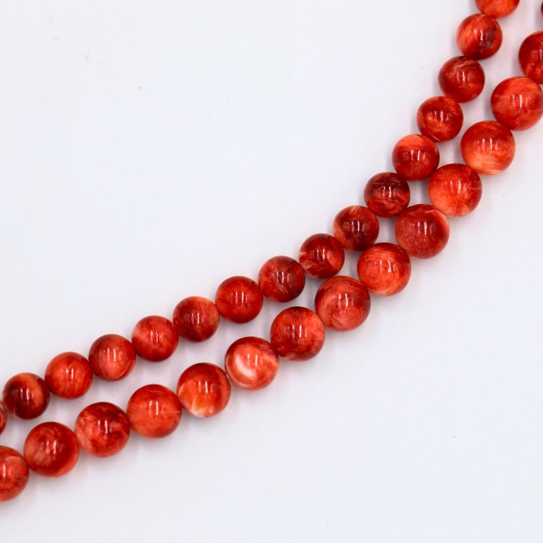 Natural Red Spiny Oyster Smooth Round Beads Size 6mm 7mm 16″ Strand