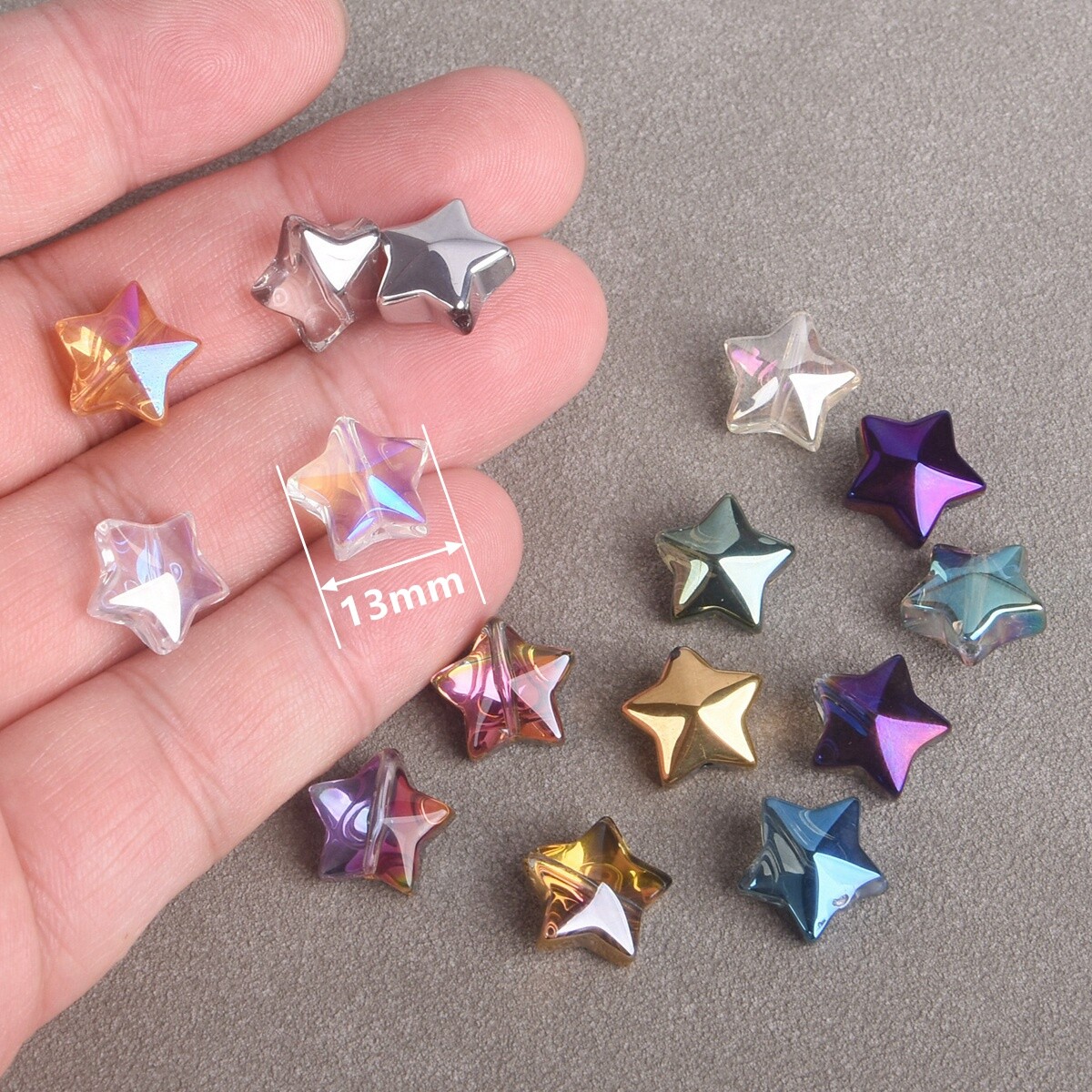 10pcs Shiny Glossy Star Shape 13mm Faceted Colorful Crystal Glass Loose Beads