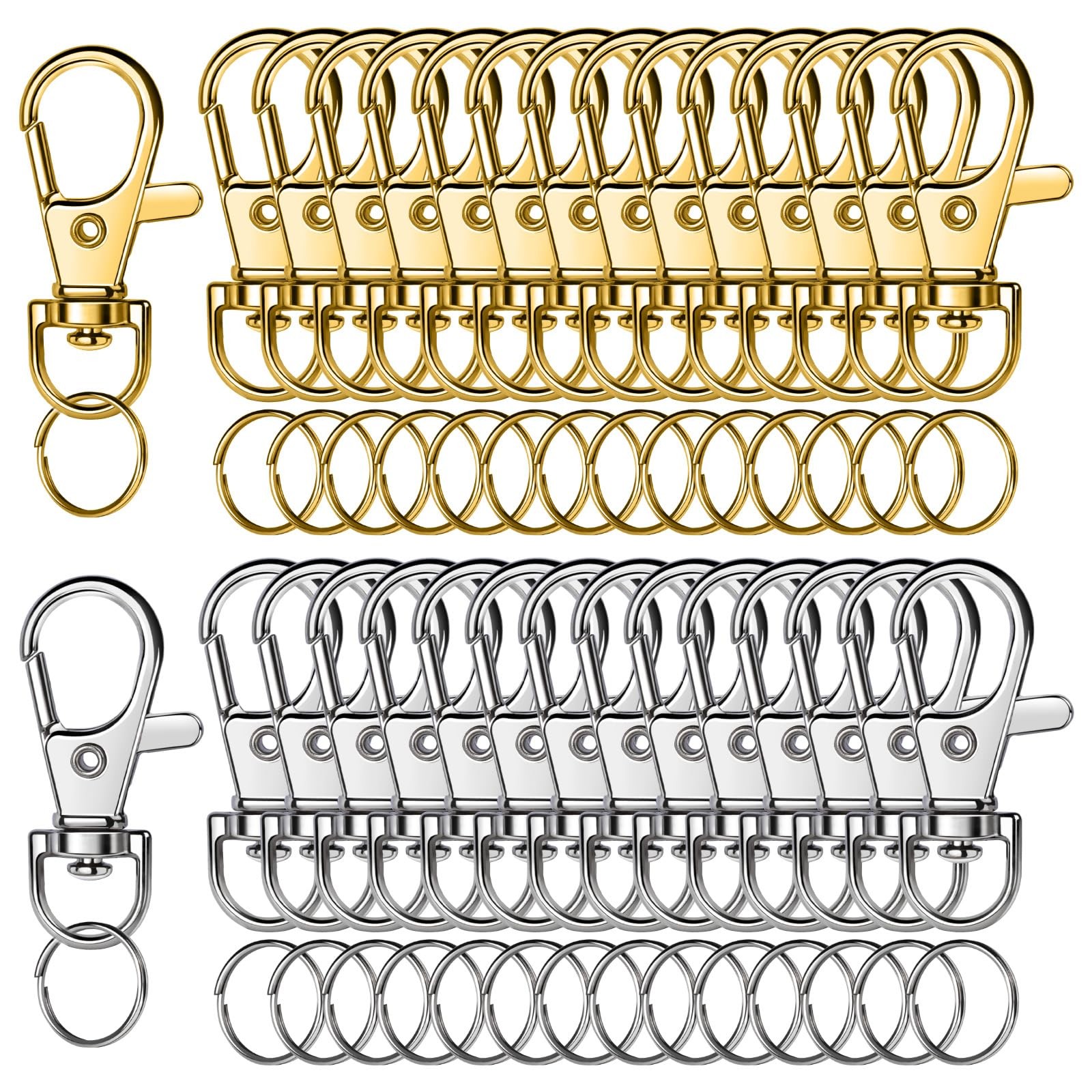 LEOBRO 60PCS Lobster Claw Clasps and Key Rings, Keychain Making Gold & Silver