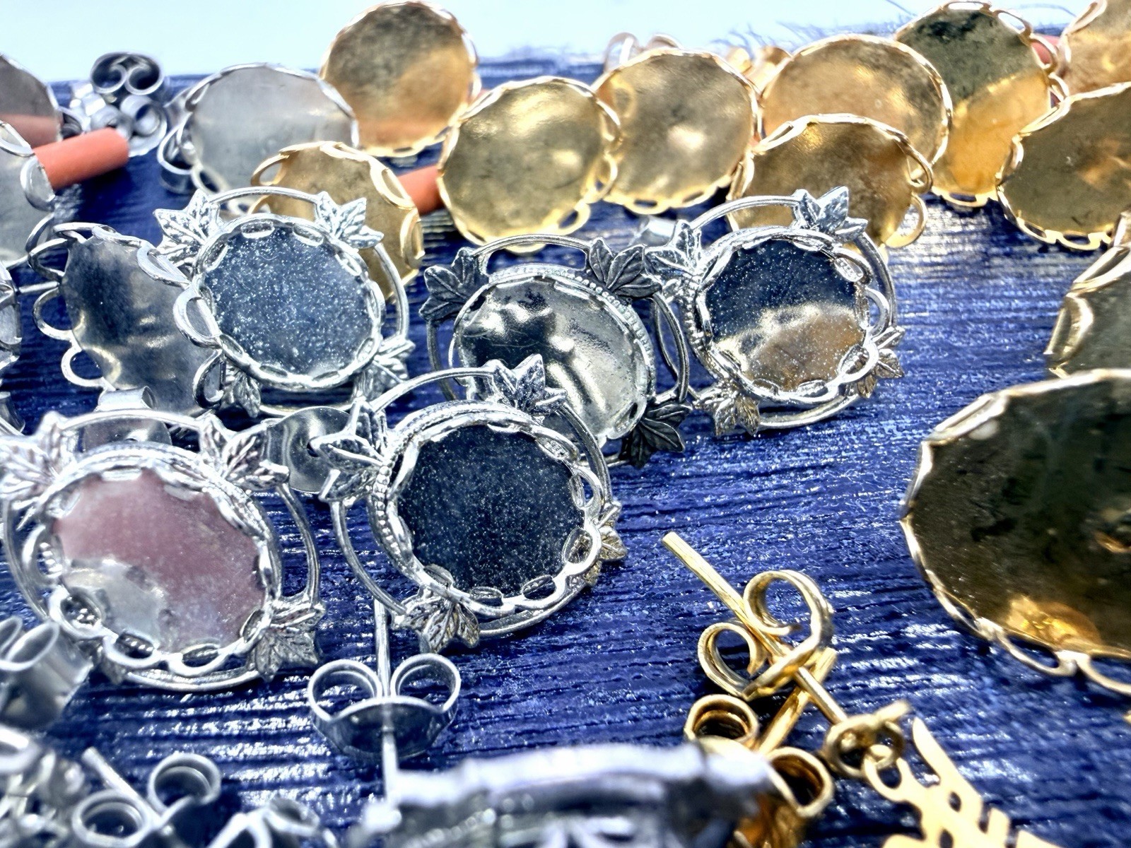 37 Pairs Vintage Gold & Silver Tone Earrings Blanks Settings Bezel Findings