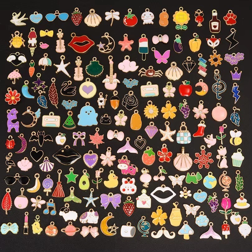 100pcs Random Mix Enamel/Drip Oil Charms For Jewelry Making Bulk Trinkets