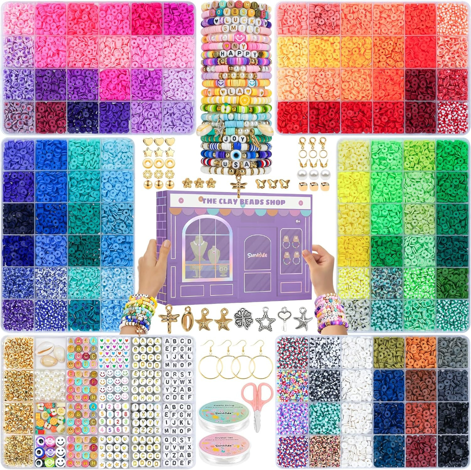 Sunlode 30,000Pcs Clay Beads Bracelets Making Kit, Beads for Bracelets 6 Boxes B