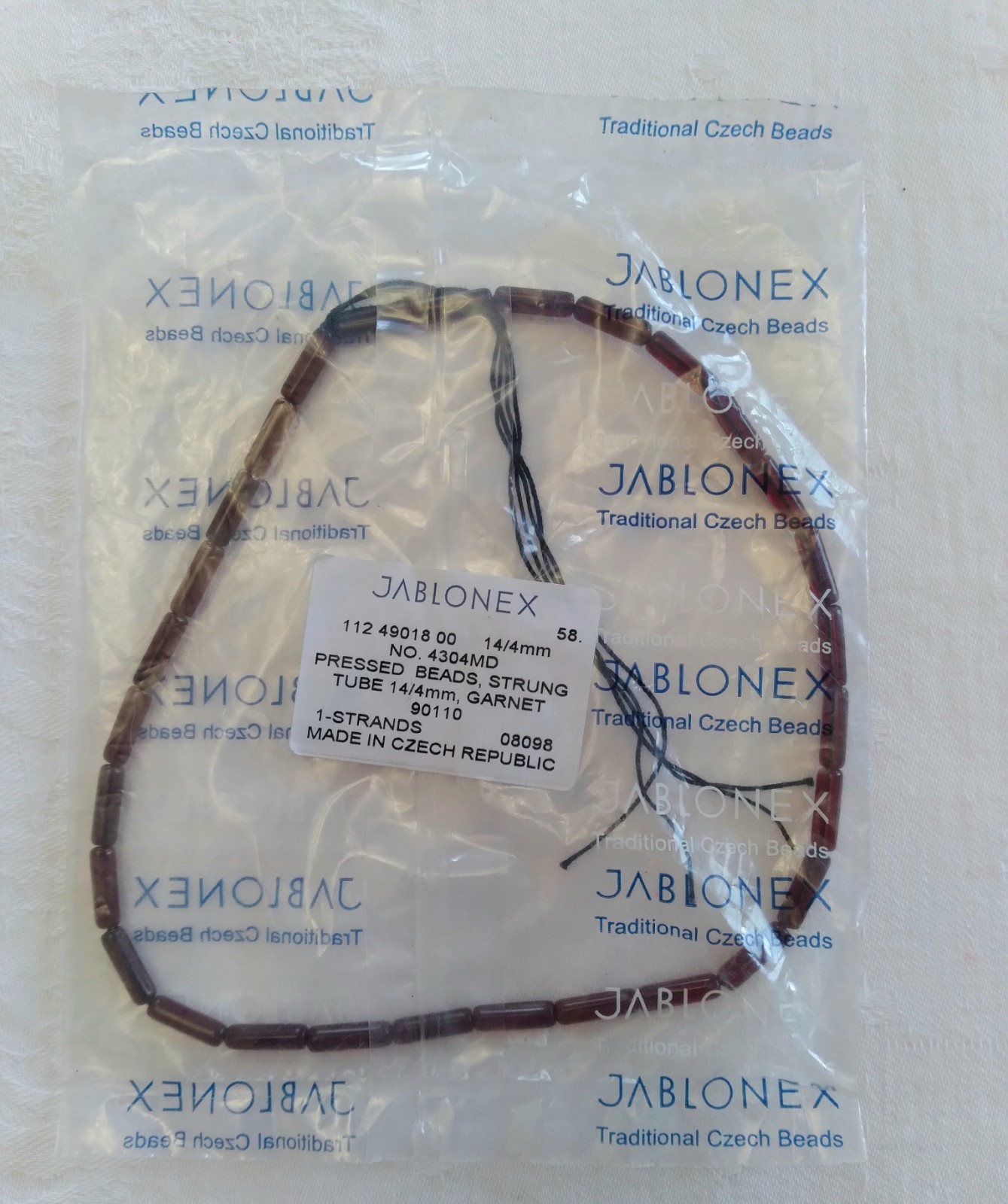 New In Bag Jablonex Garnet Tube 14/4 Pressed Beads Strung Spacer Czech Republic