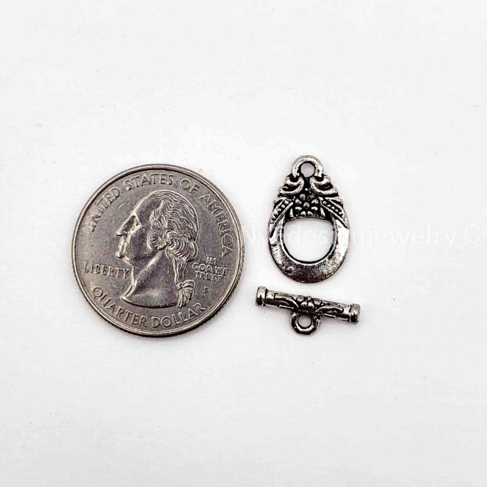 Antique Silver Pewter Toggle Clasps Oval Flower Connector 11x15mm 5 Sets