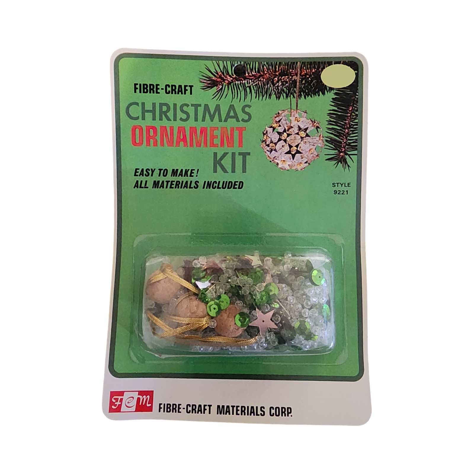 Vintage Fibre-Craft Beaded Ball Ornament Kit # 9221 Makes 3 Christmas Ornaments
