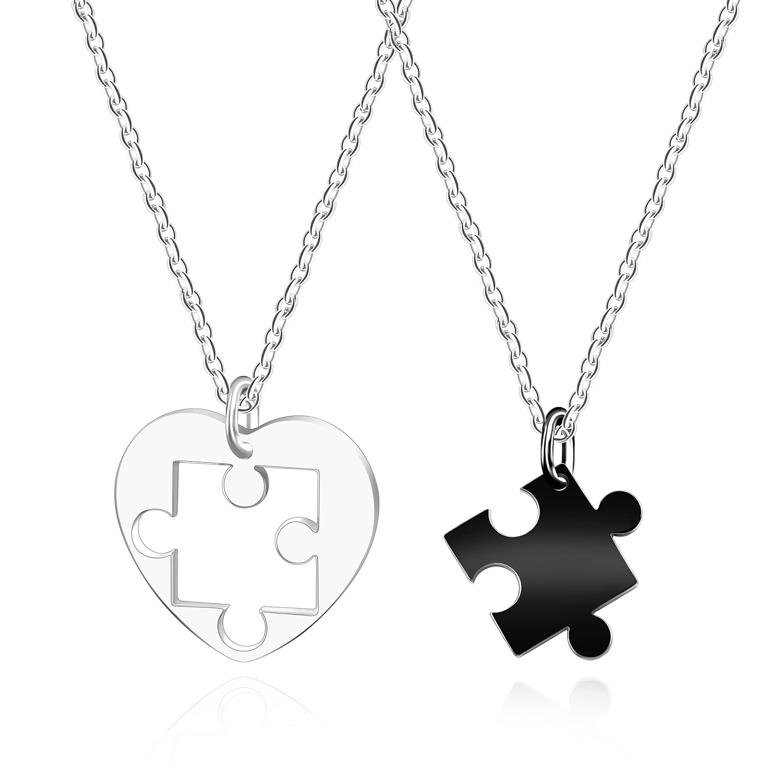 Gold Color Stainless Steel His Her Matching Puzzle Heart Pendant Necklace for Co