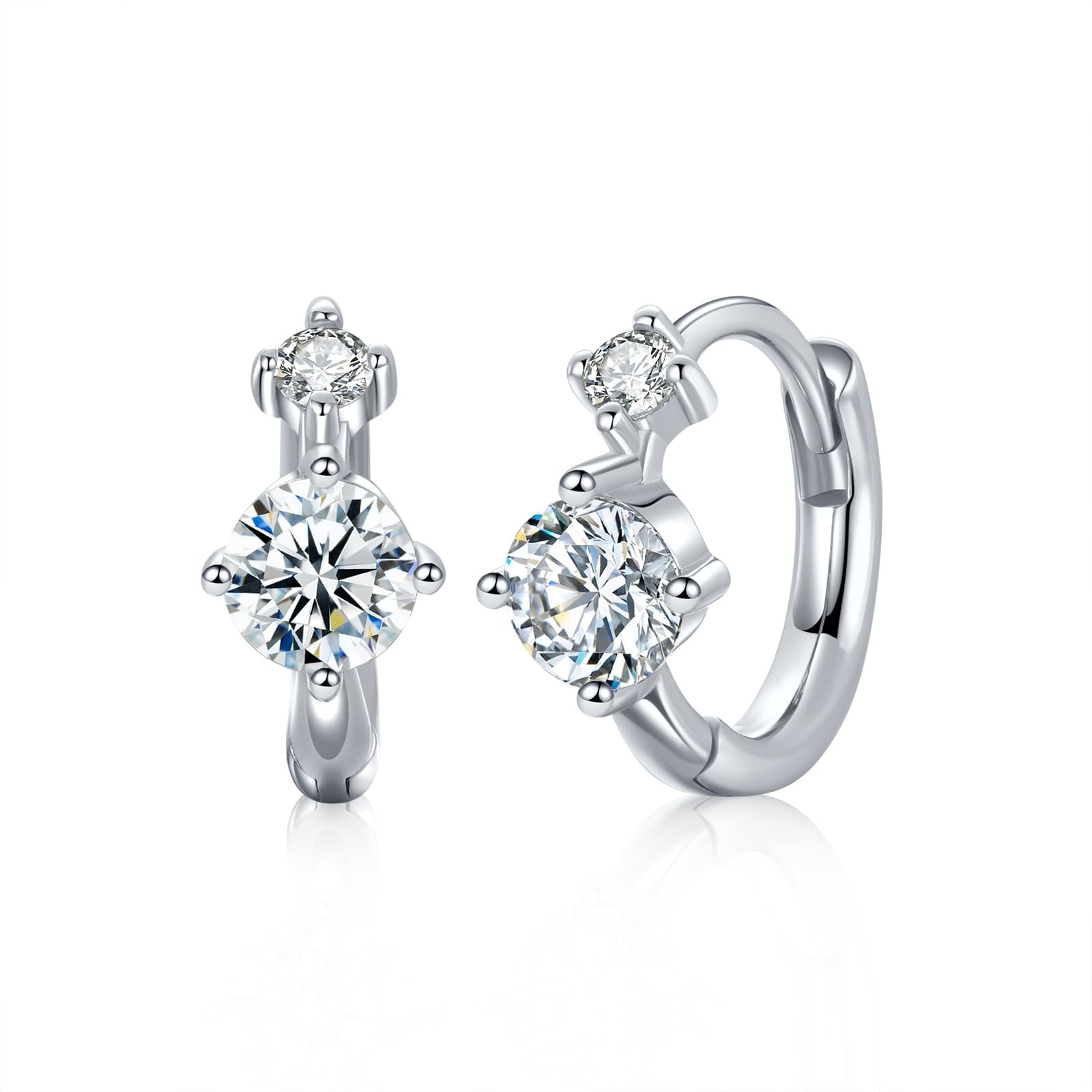 Moissanite Hoop Earrings, Moissanite Diamond Earring, 925 Sterling Silver with 1