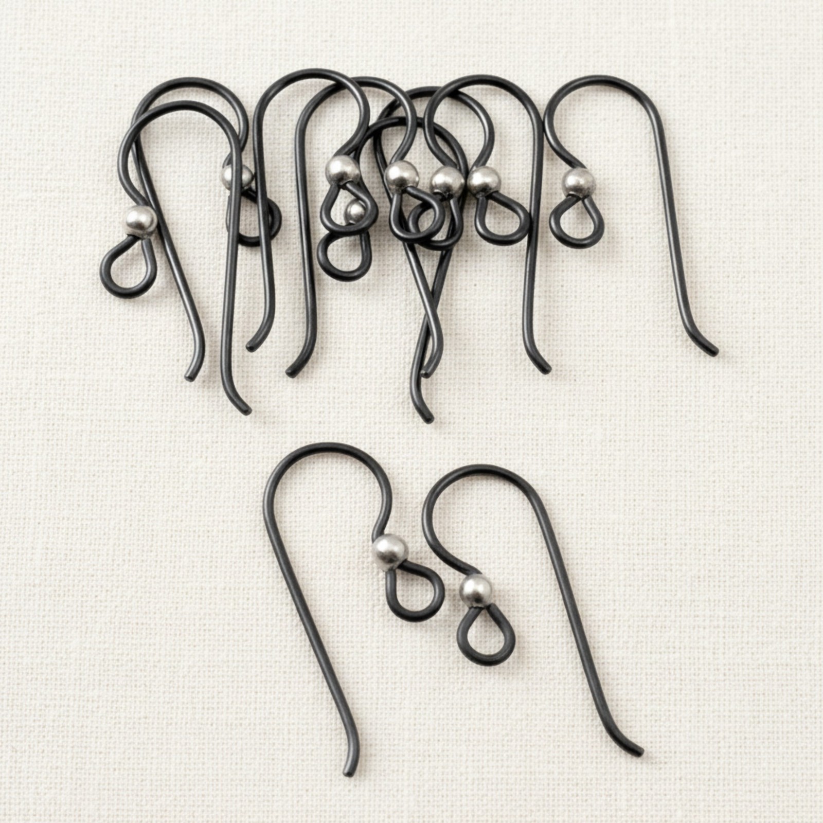 10 Black Niobium Ear Wires + 2mm Sterling Silver Bead Accent – Hypoallergenic