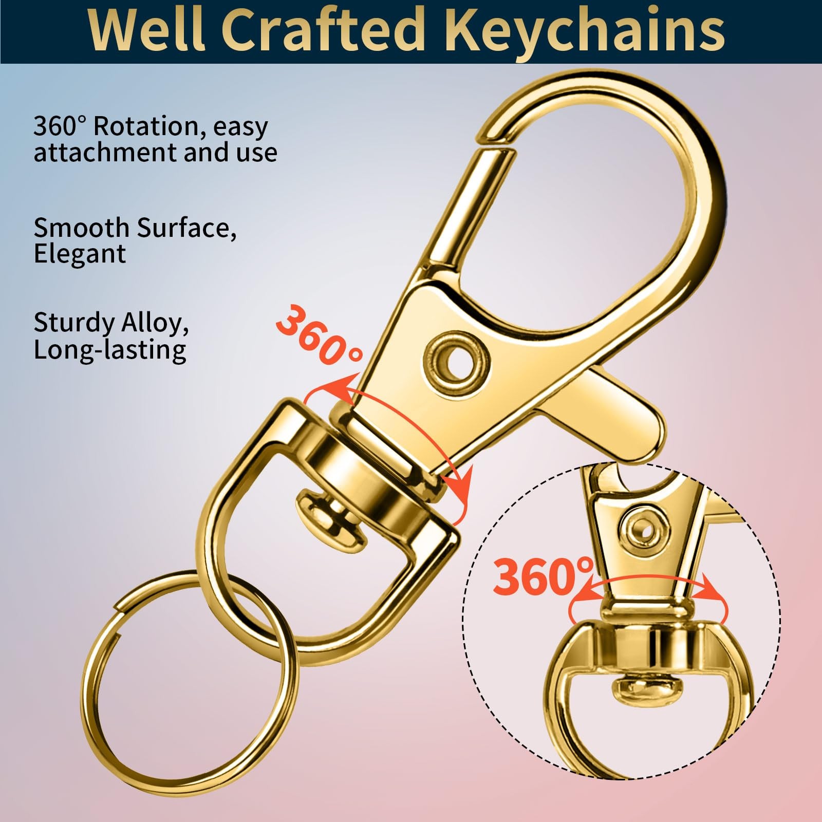 LEOBRO 60 PCS Swivel Snap Hooks and Key Rings, Keychain Multiple Sizes, Gold