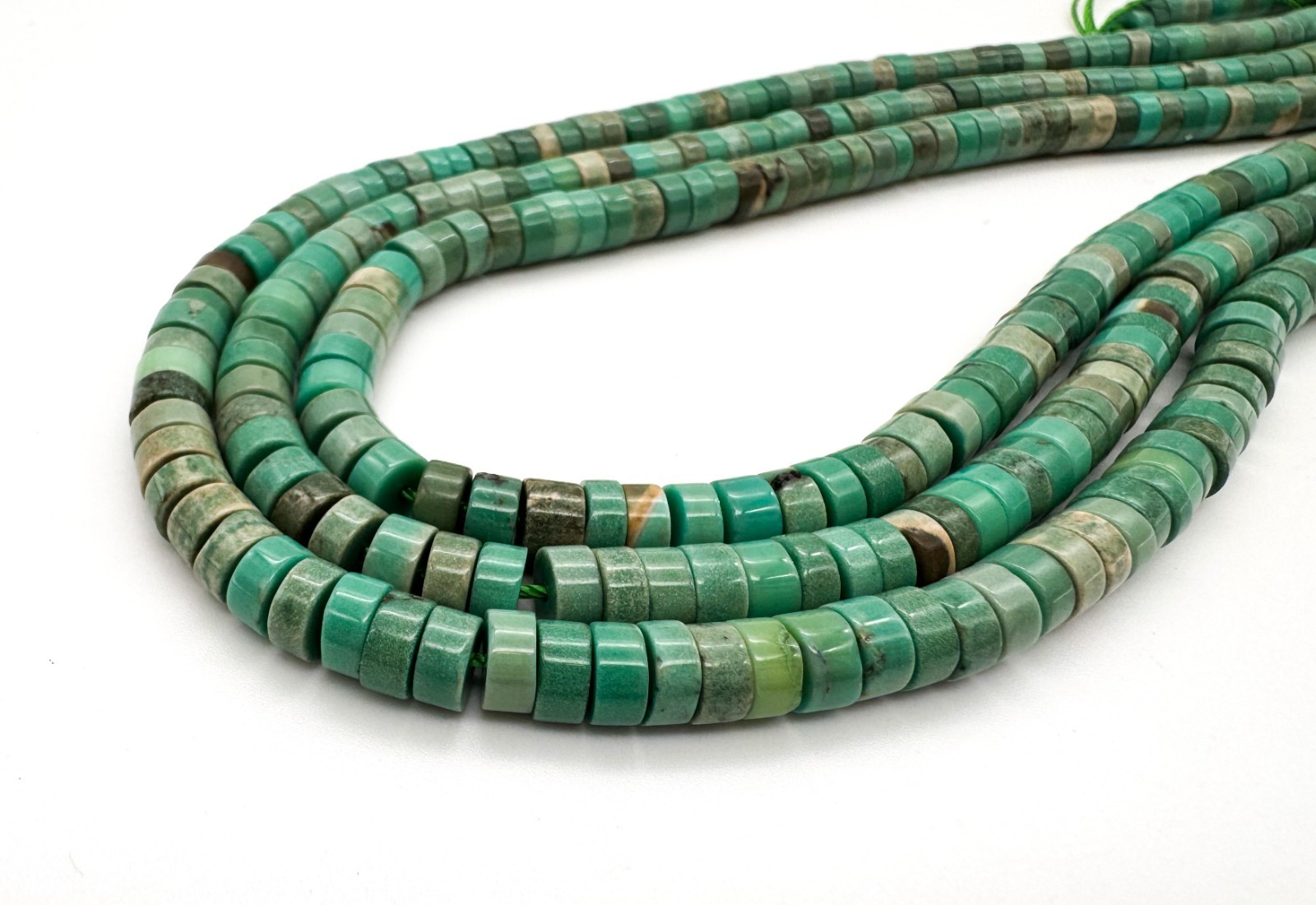 Natural Green Moss Opal Smooth Heishi Disc Round Wheel Gemstone Beads