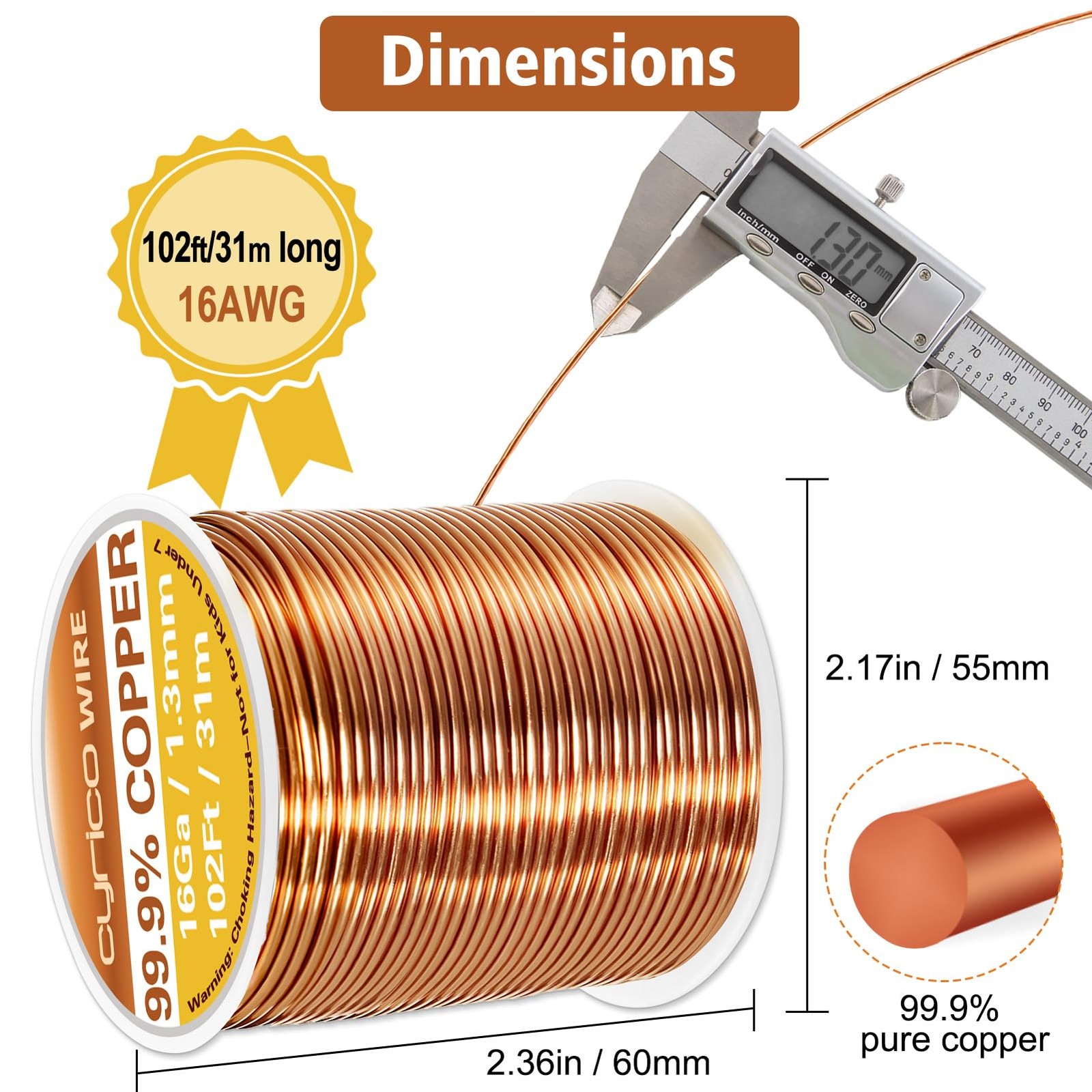 99.9% Pure Copper Wire, 16 Gauge 102 Feet Solid Copper Wire for Jewelry Makin…
