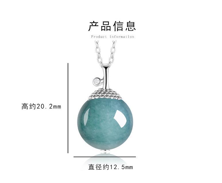 Pure S925 Sterling Silver Grade A Natural Blue Jade Jadeite Round Ball Pendant