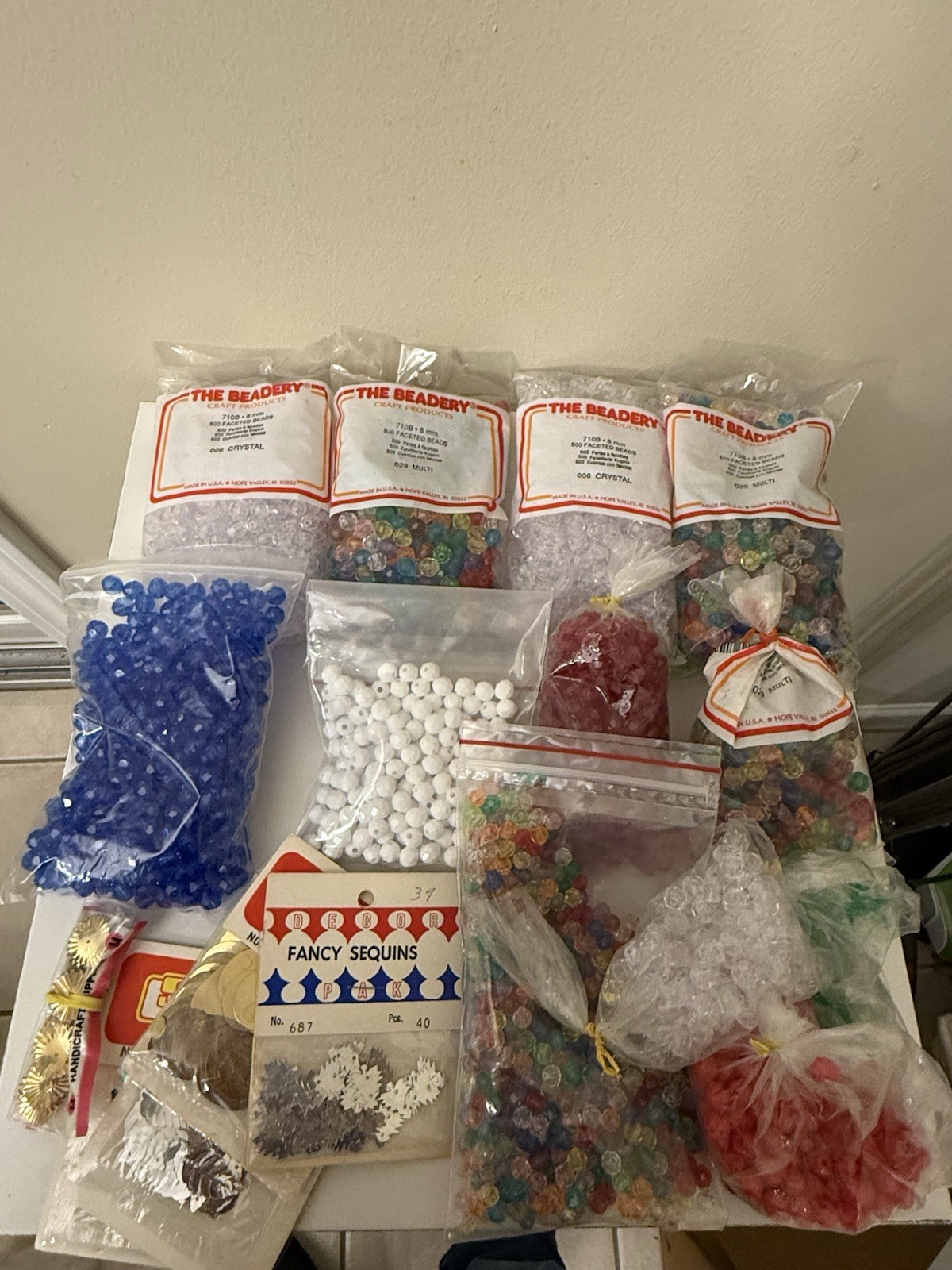 Large LOT Beadery Faceted Plastic Beads Colors & Sunlyn Sequins Push Pin Crafts