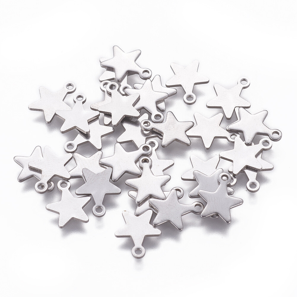 200 pcs 304 Stainless Steel Star Charms Crafts Stainless Steel Color 10x8x0.8mm