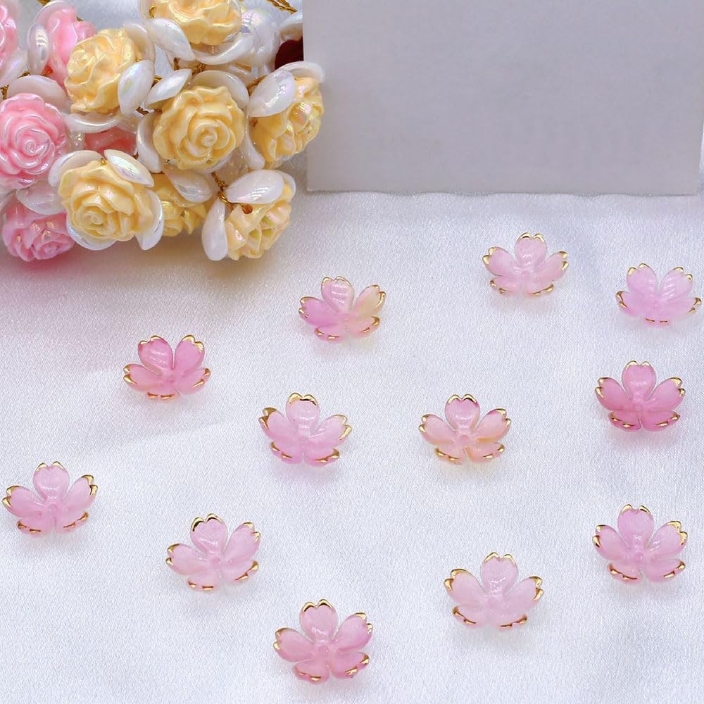 50Pcs Cherry Blossom Acrylic Flower Beads, Mini Floral Spacer Beads for Jewelry