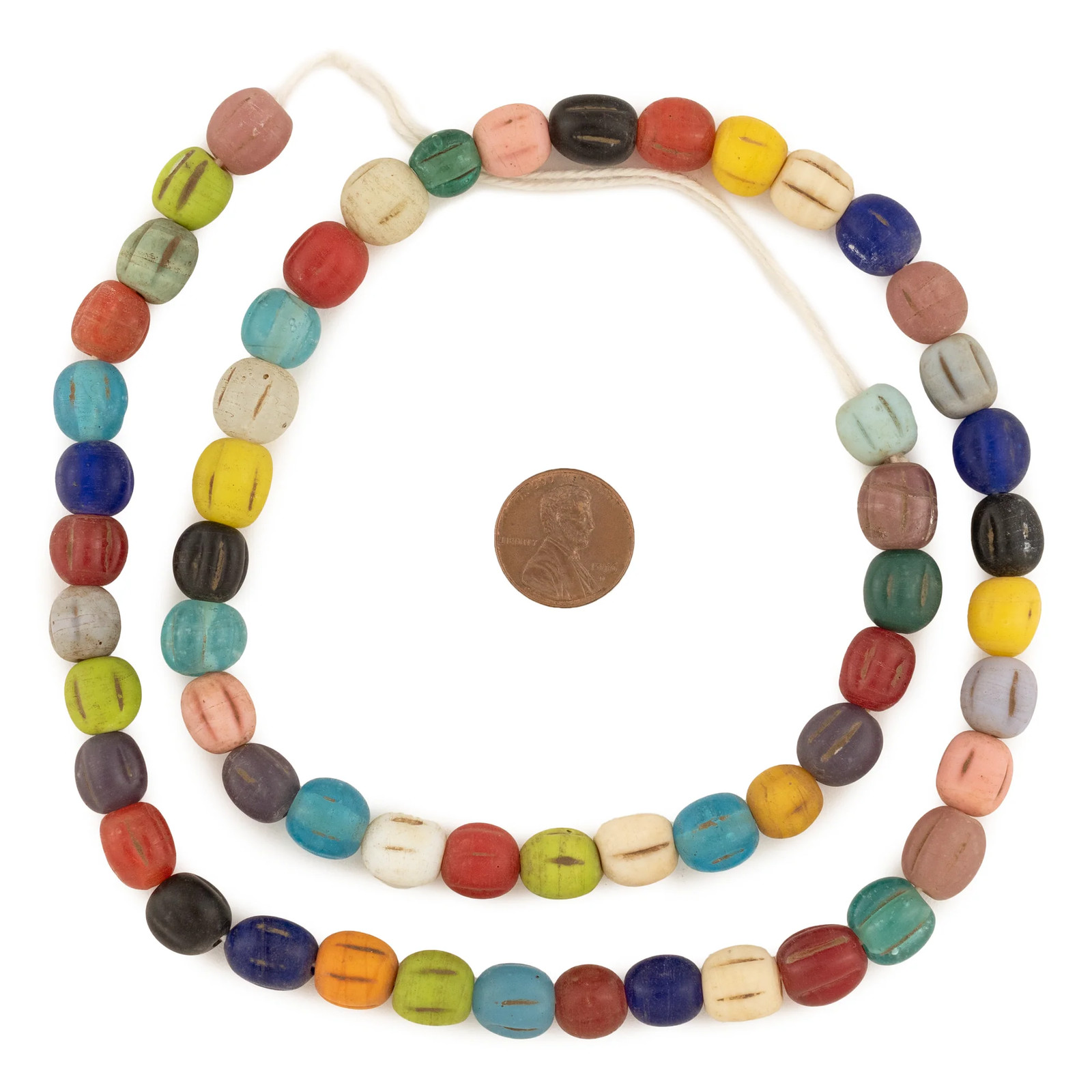 Rainbow Medley Java Glass Melon Beads 10mm Indonesia Multicolor Round Large Hole