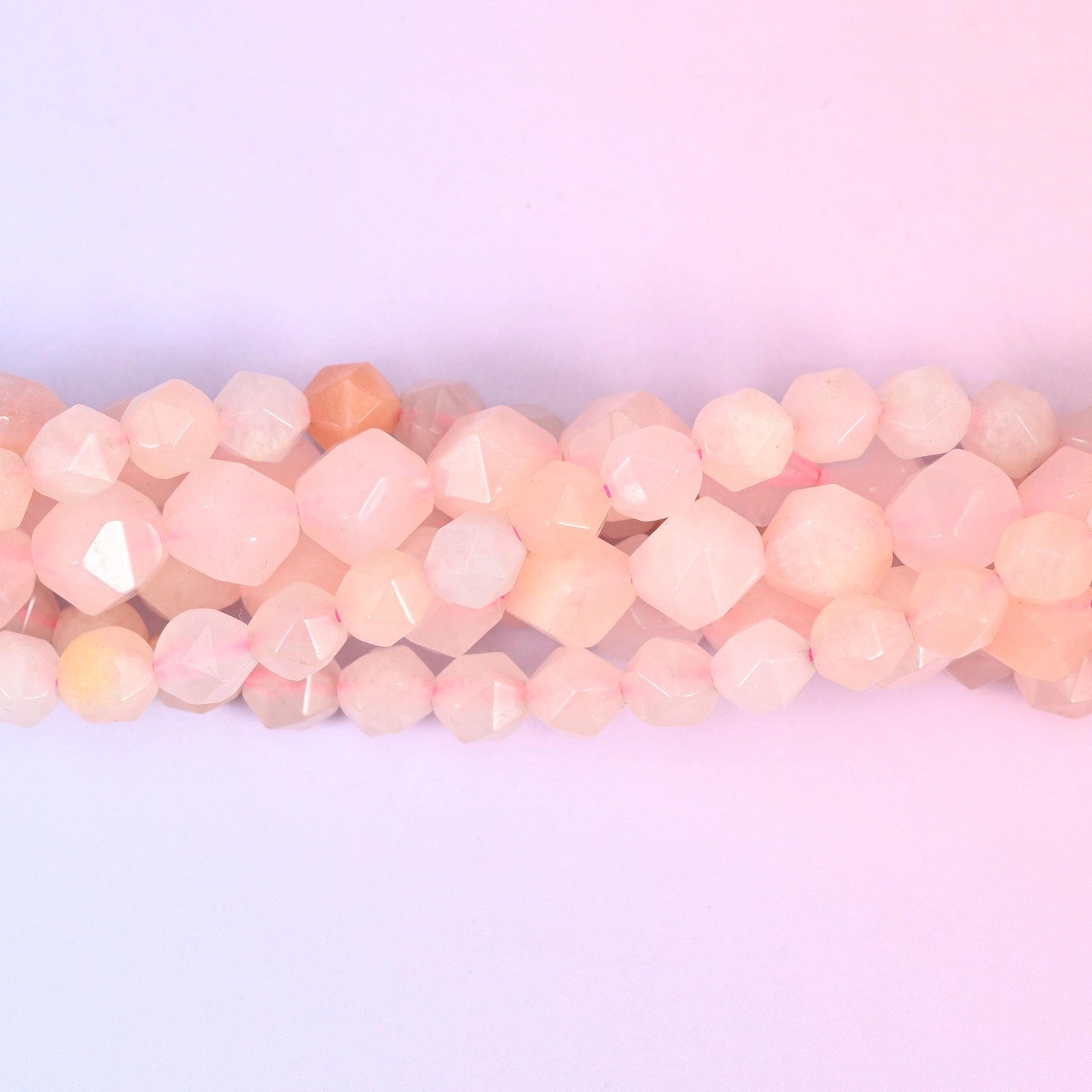 Pink Aventurine Beads: Faceted Diamond Star Cut, 6-10mm, 15.5 inch Strand