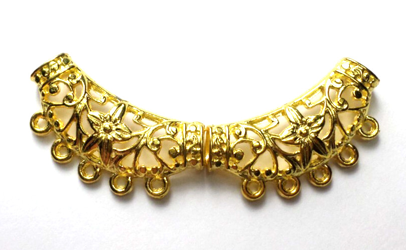 20 Vintage Shiny Gold Floral Art Deco Jewelry Connectors /Sliders 37x20mm USA