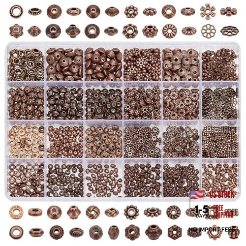 1200pcs 24 Styles Metal Spacer Beads Red Copper Spacer Beads, Tibetan Flat