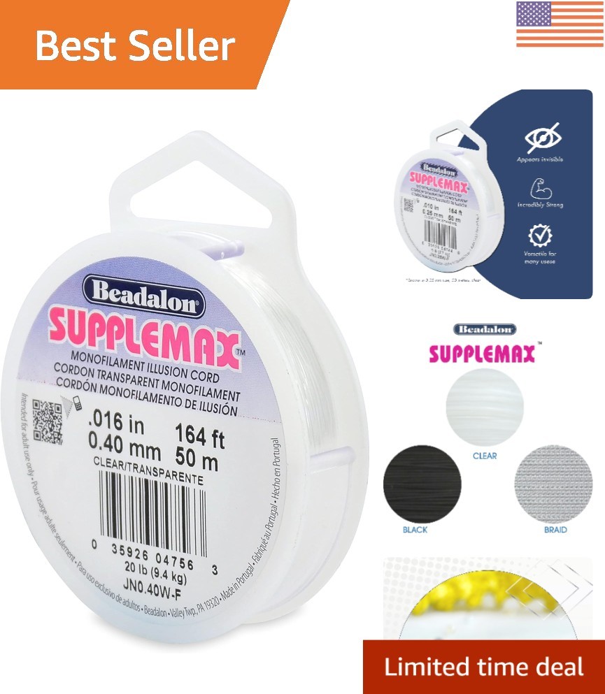 Versatile Clear 50m Beading Cord 0.40mm – Perfect for Jewelry Making & Crafts