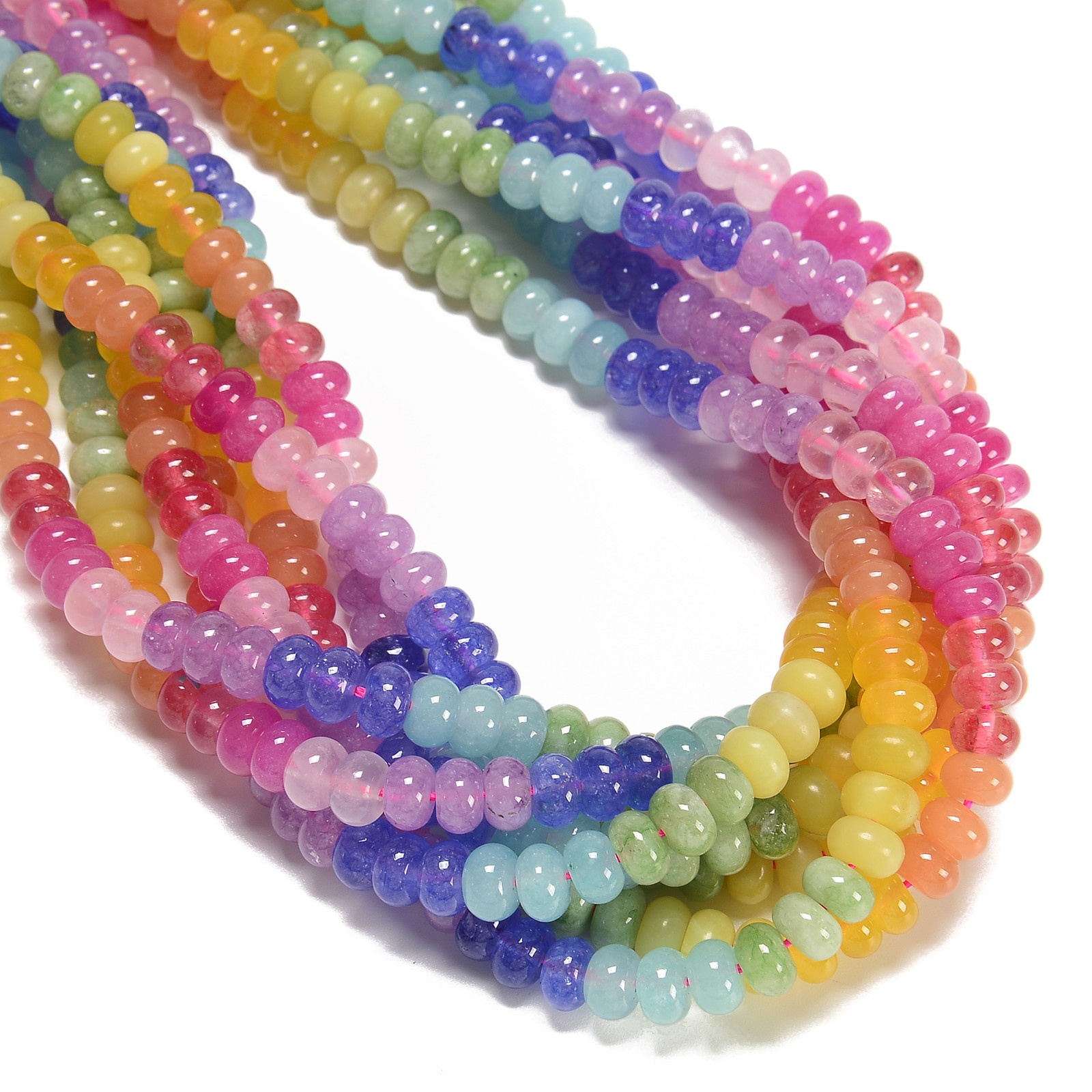14-Multi-color Dyed Jade Smooth Rondelle Beads Size 5x8mm 15.5” Strand
