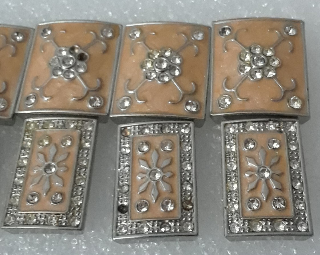 Lot of 12 Silver Tone Pink Enamel Rhinestone Charms Jewelry Crafts as Shown