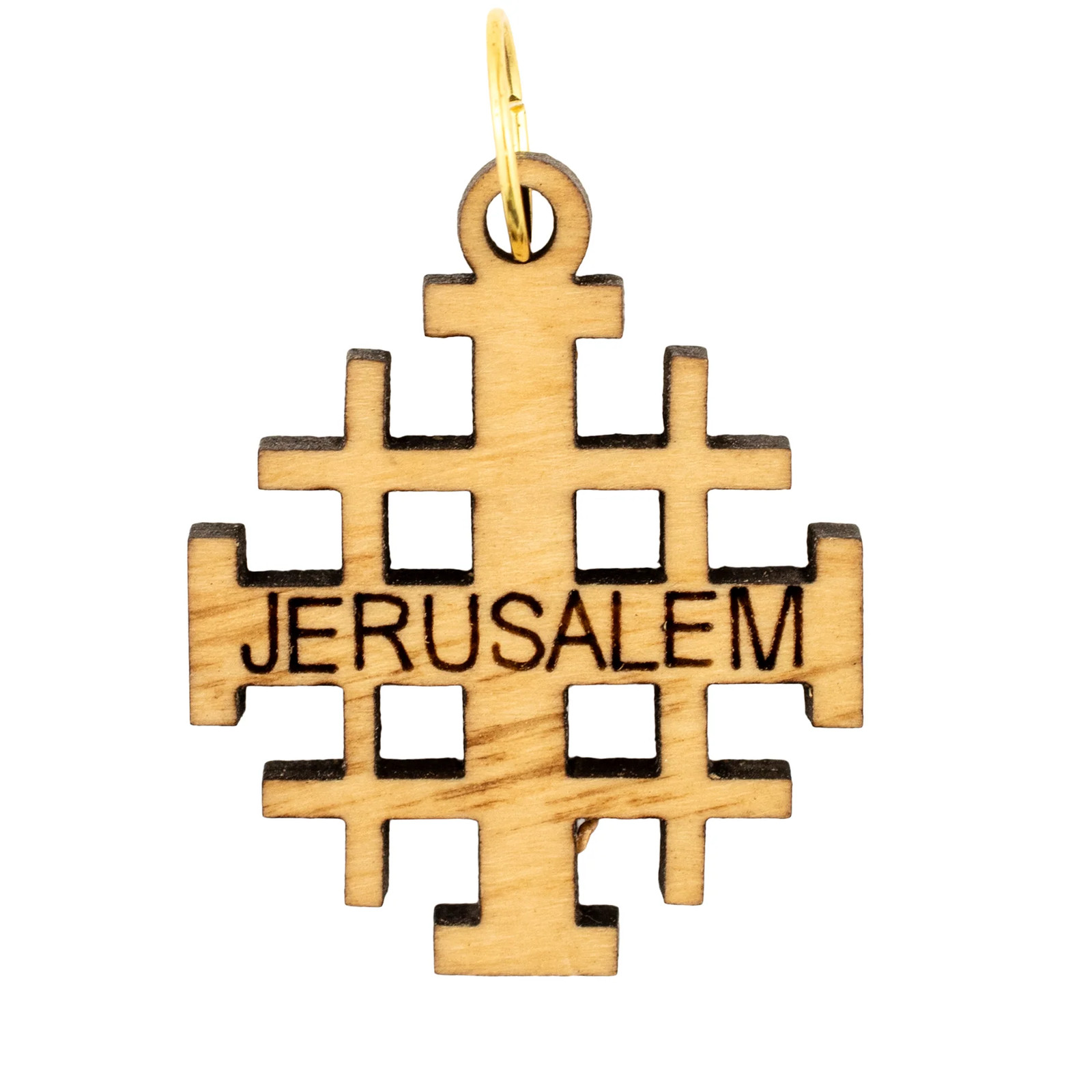 Olive Wood Pendant from Bethlehem Jerusalem Cross Middle East Brown Large Hole