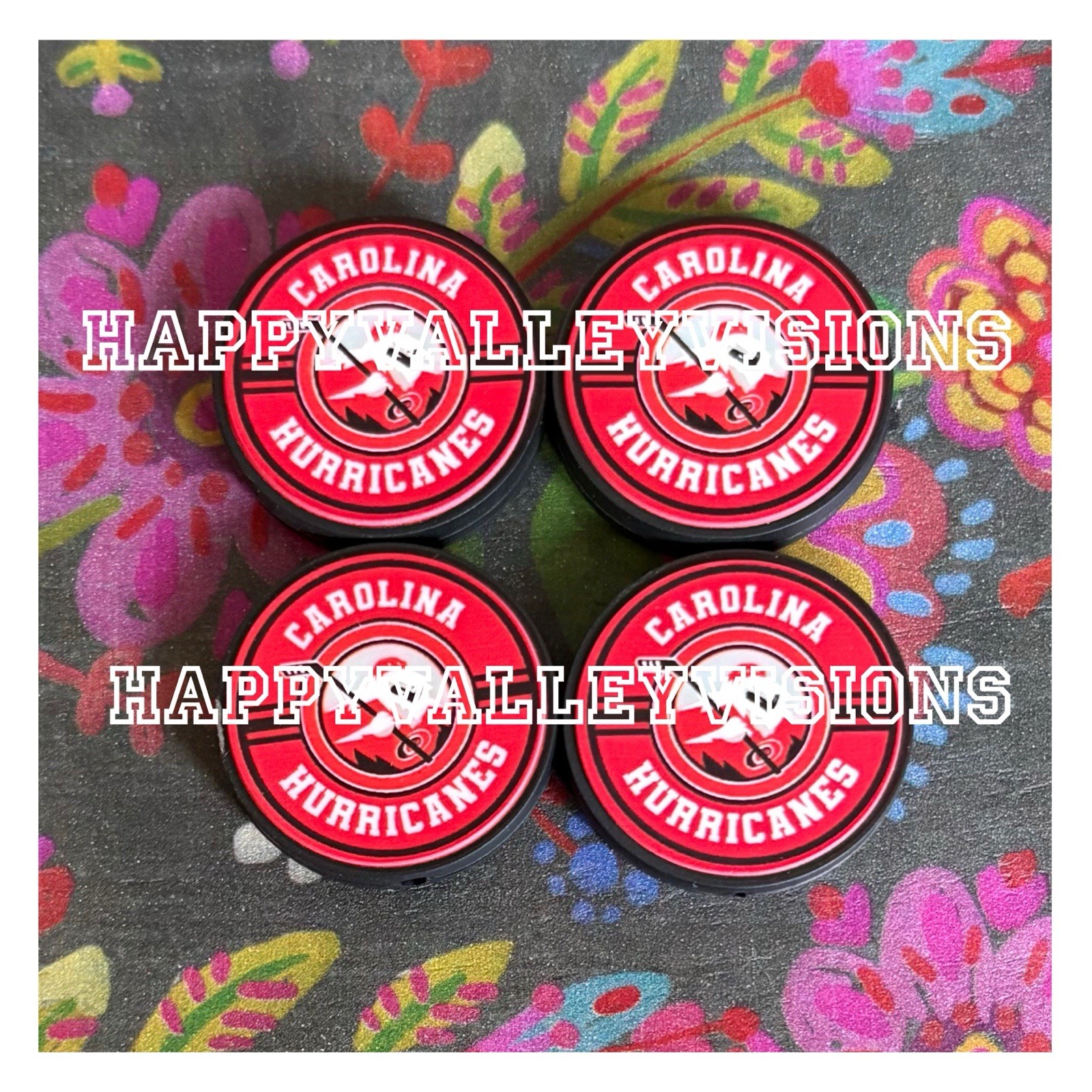 4 Piece CAROLINA Hockey Team Silicone Focal Beads DIY Jewelry Pens