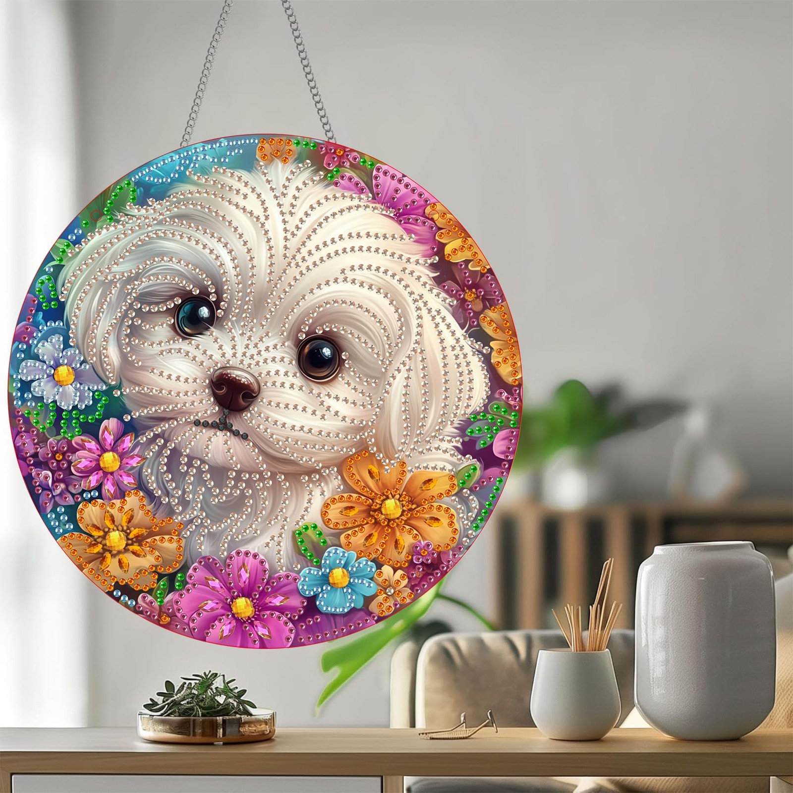 Dog Diamond Art Hanging Kit for Adult, DIY 5D Diamond Art Pet Animal Window