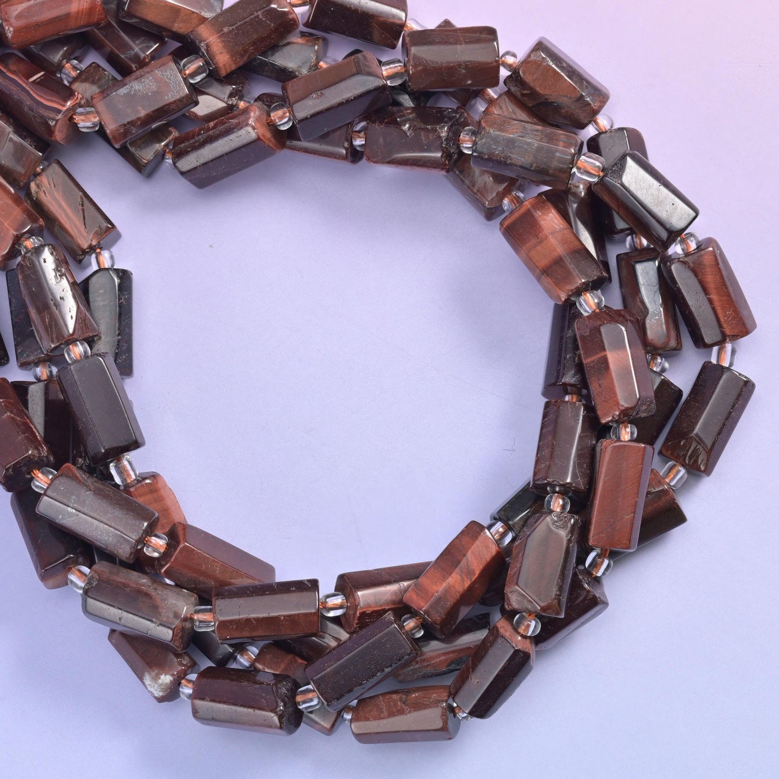 Natural Red Tiger Eye Faceted Tube Beads Size 12x8mm