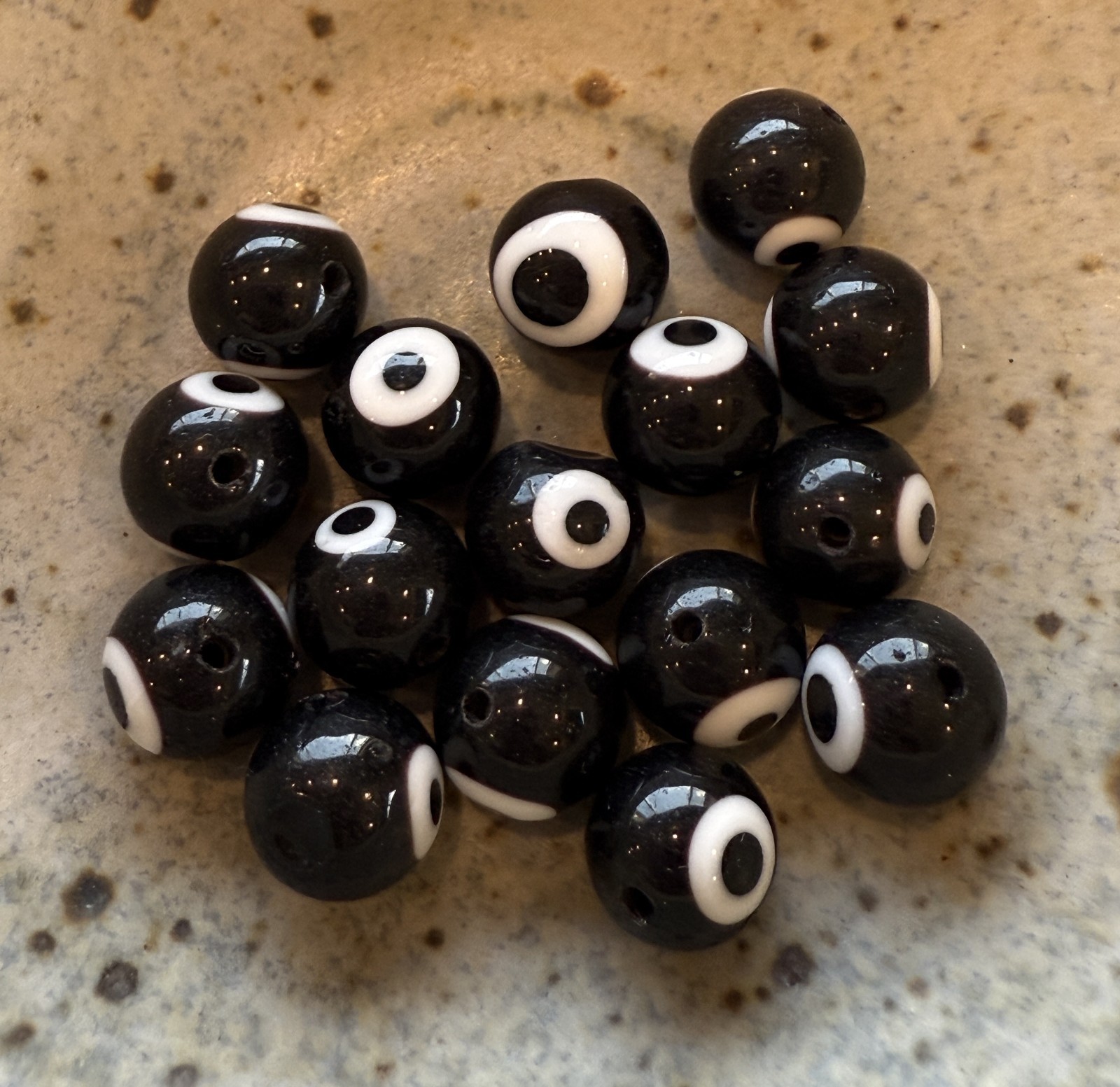 Beads 16 Artisan Made Evil Eye Black & White Balls for Crafting Jewelry Making