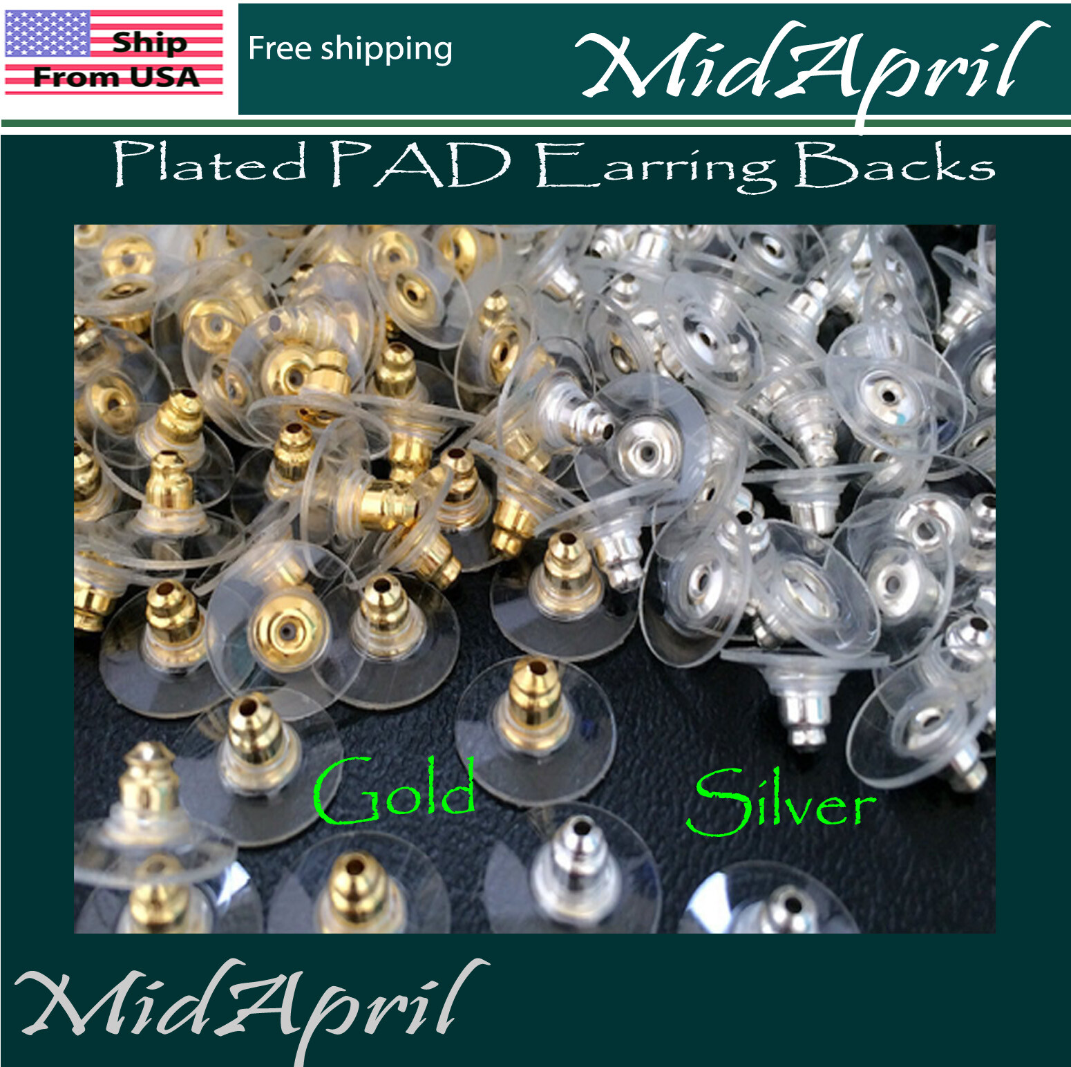 Plated PAD Earring Backs Ear Post Stopper Nuts gold silver US seller