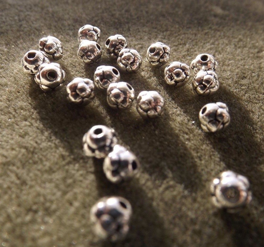 ANTIQUE BEADED RONDELLE SPACER BEAD 5X4 MM SILVER PLATED 30 PIECES