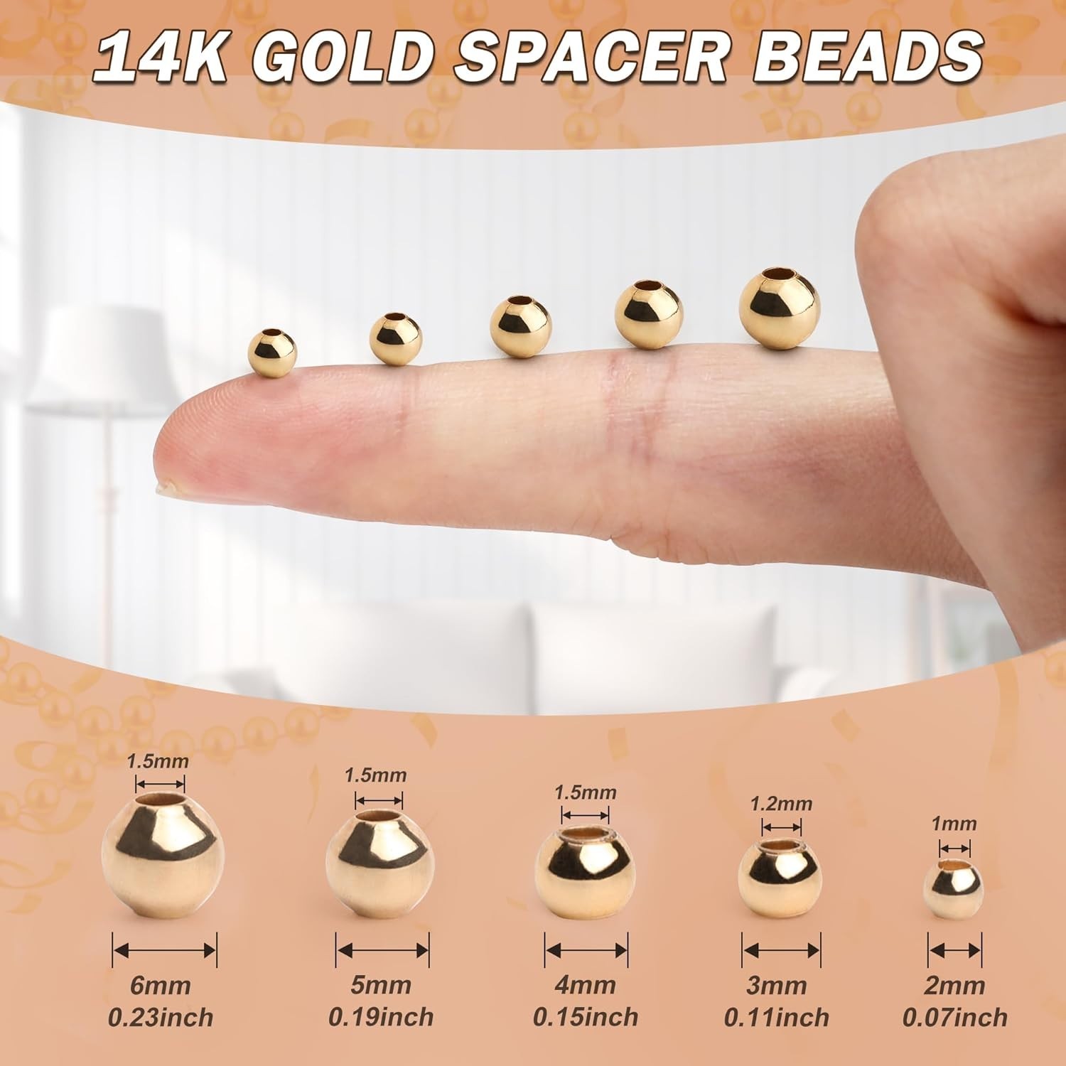 14K (600pcs 2mm) /(400pc 3mm)Gold Filled Beads for Jewelry Making Small Smooth