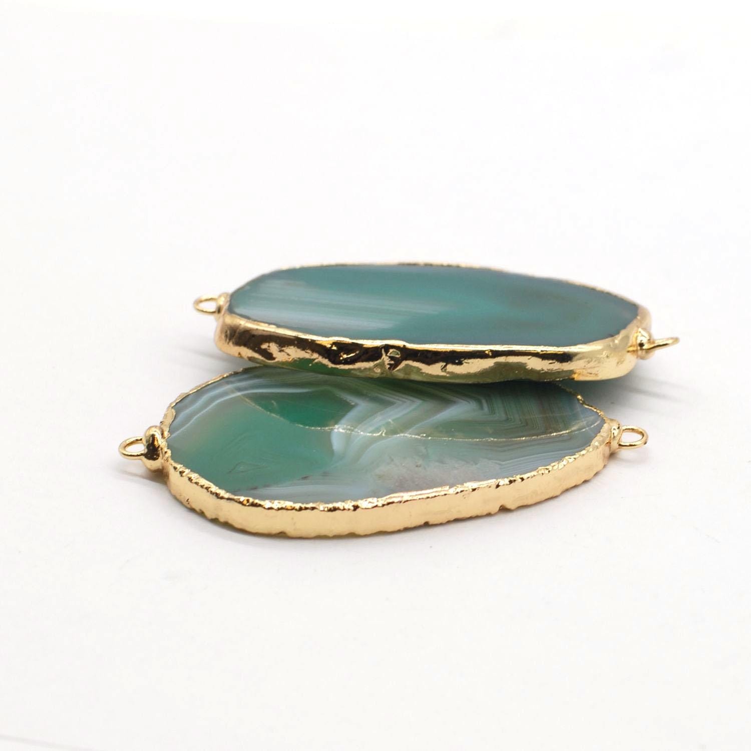 1PC Gold Plated Large Tear Drop/Oval Shape Genuine Gemstone Connector NBHK105-C