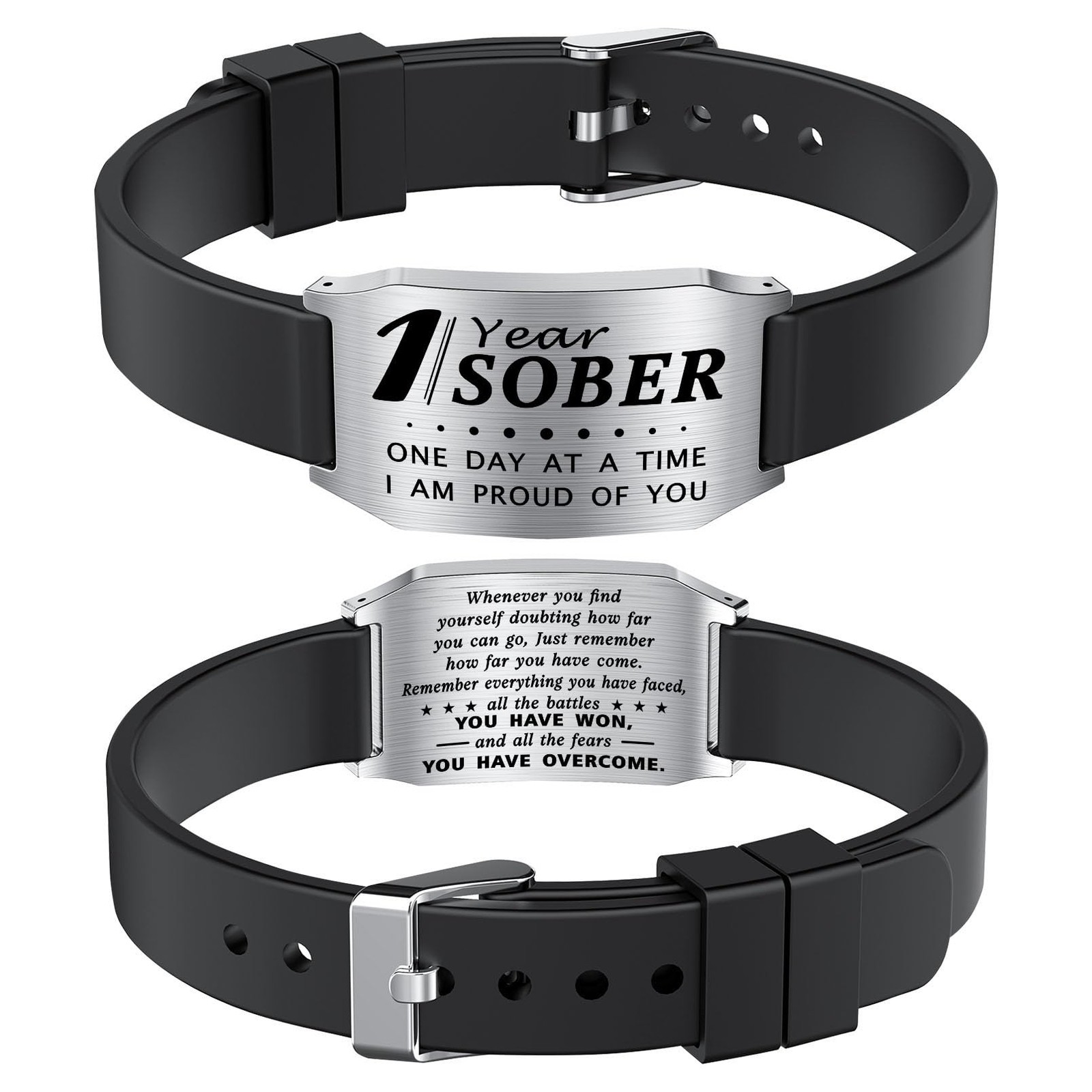 1 Year Sobriety Gifts for Men Women – One Day at a Time Bracelet, 1 Year AA Reco