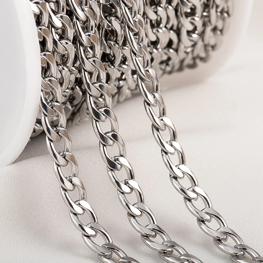 1Meter 2Meters 3-7Mm Stainless Steel Cuban Link Cable Chains for DIY Necklace Br