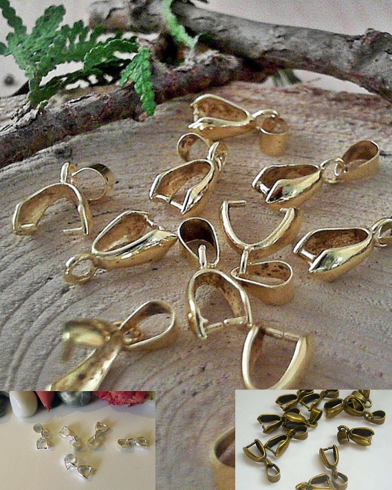 Pinch Bail Gold Silver or Bronze Plated Pendant Clasp 30 SIZES and STYLES!!