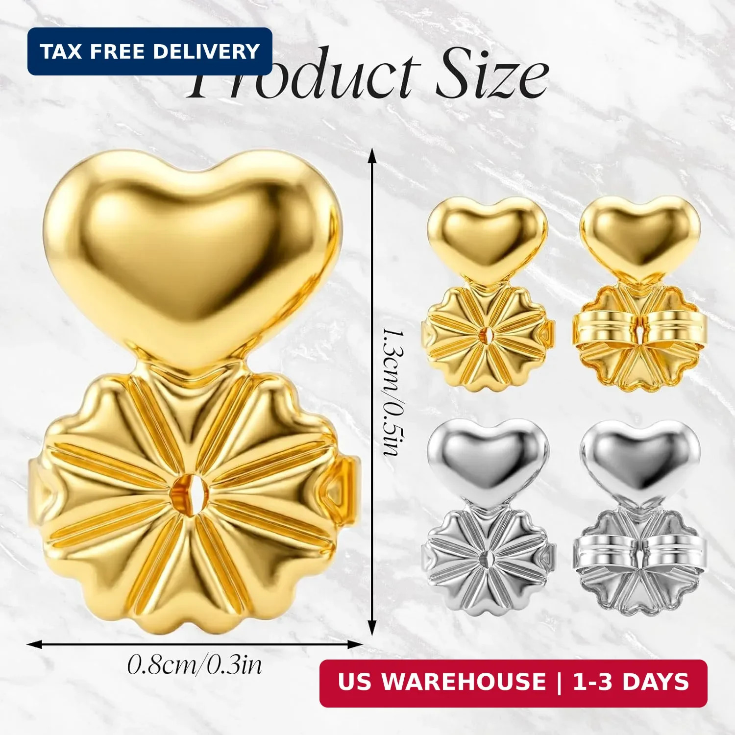 4 Pairs Earring Backs for Droopy Ears, Large Backing Studs Earring Lifter for He