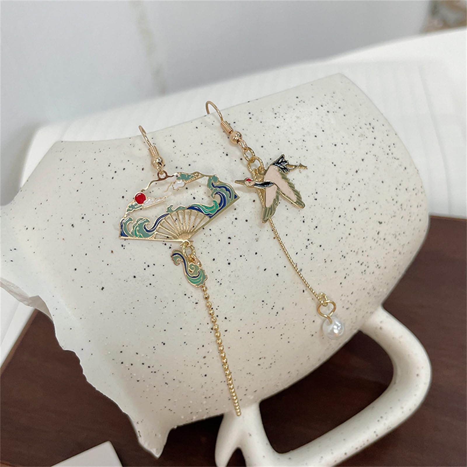Chinese Style Fan Earrings Cute Handmade Retro Ethnic Hollow Asymmetric Sec – 02