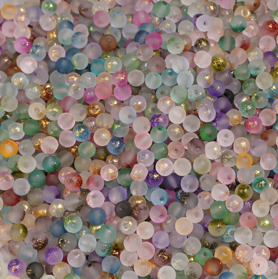 100pcs 4mm Frosted Gold Splattered Glass Rice Beads for Jewelry Making – NEW