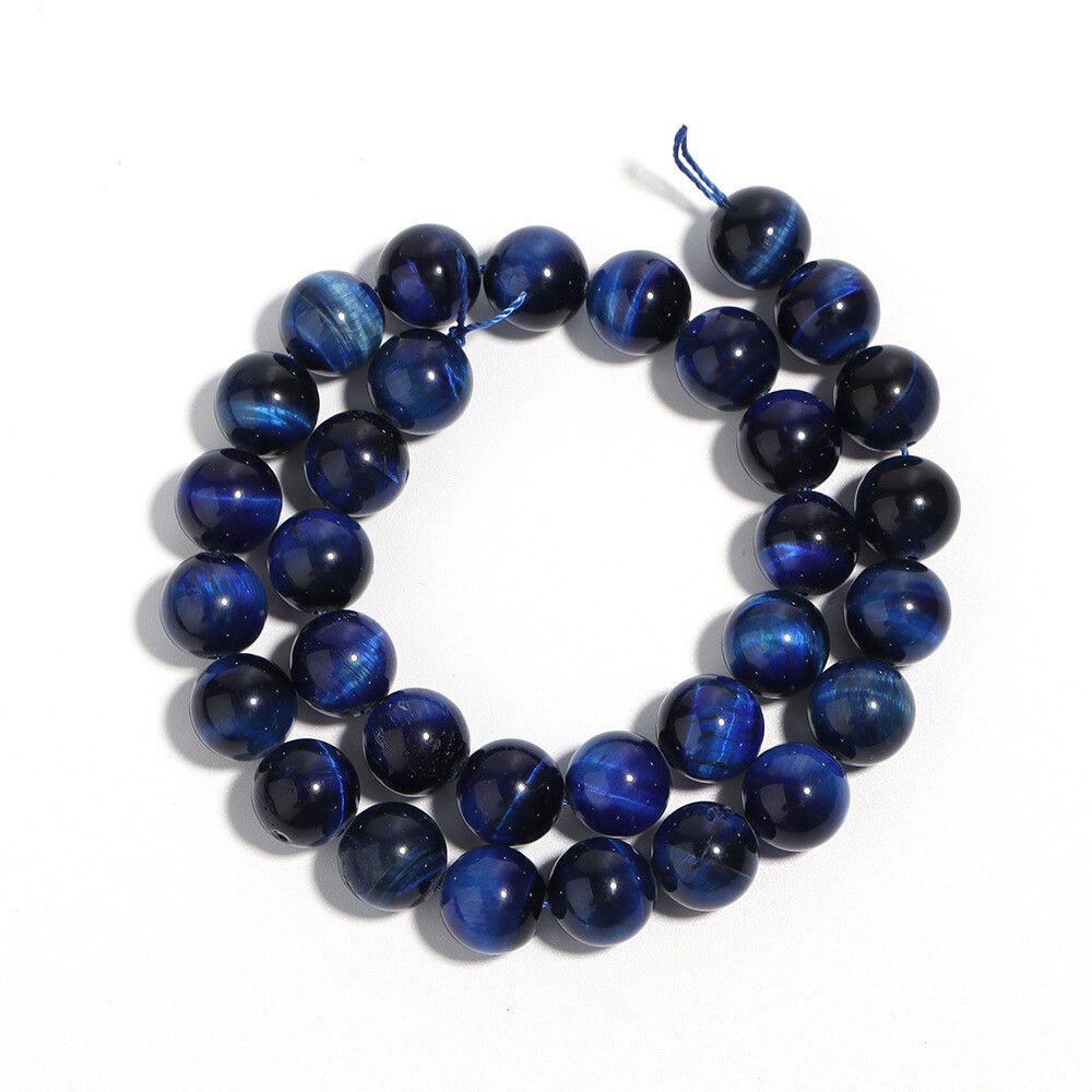 Natural Blue Tiger’s Eye Gemstone Smooth Round Loose Beads for Jewelry Making