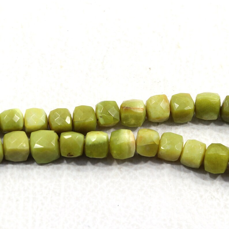 Natural Serpentine Beads 8 Inch Strand 7X7-8X8 MM Beads Faceted Cube Shape Beads
