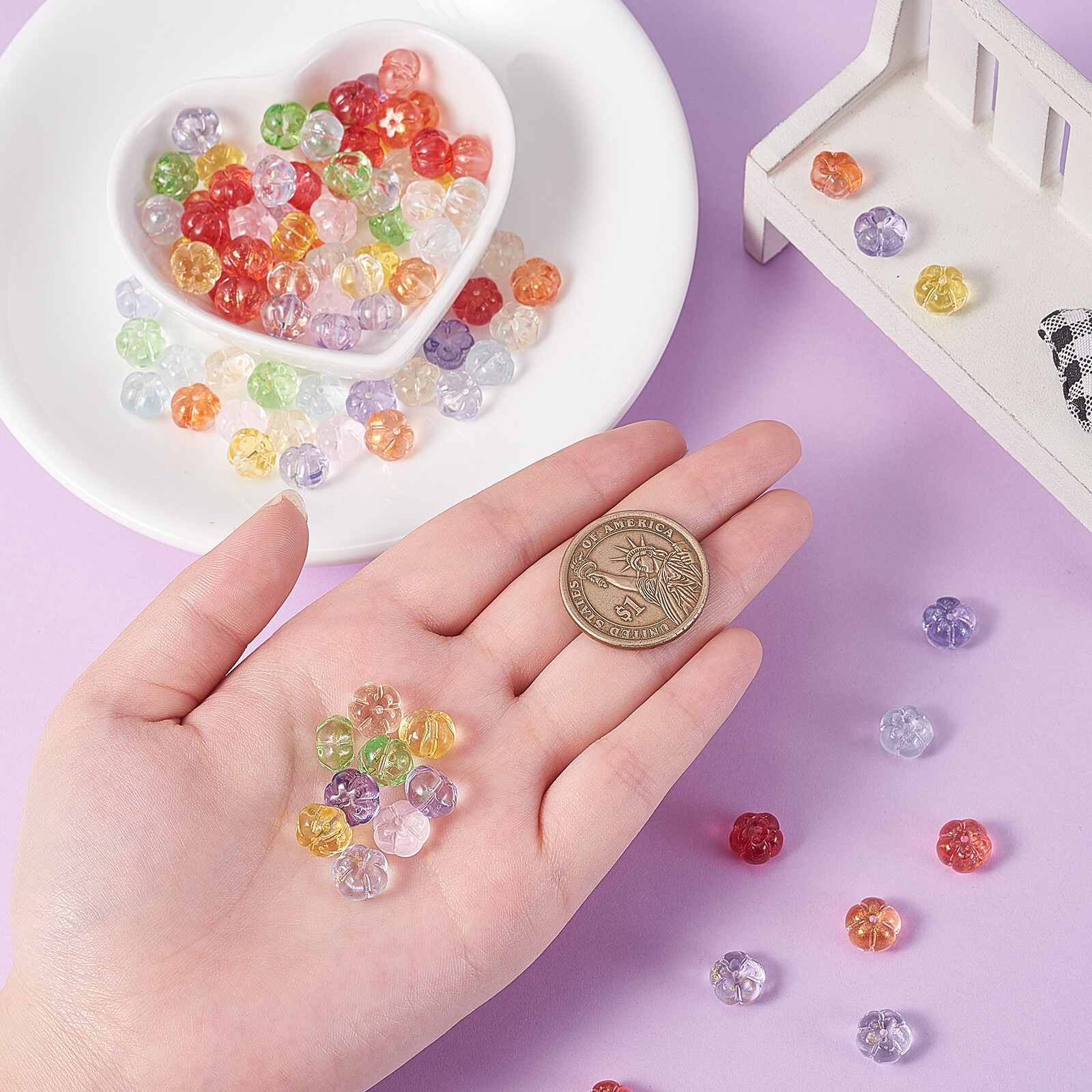 100x Pumpkin Shape Loose Bead Transparent Crystal Glass Beads for Jewelry Making